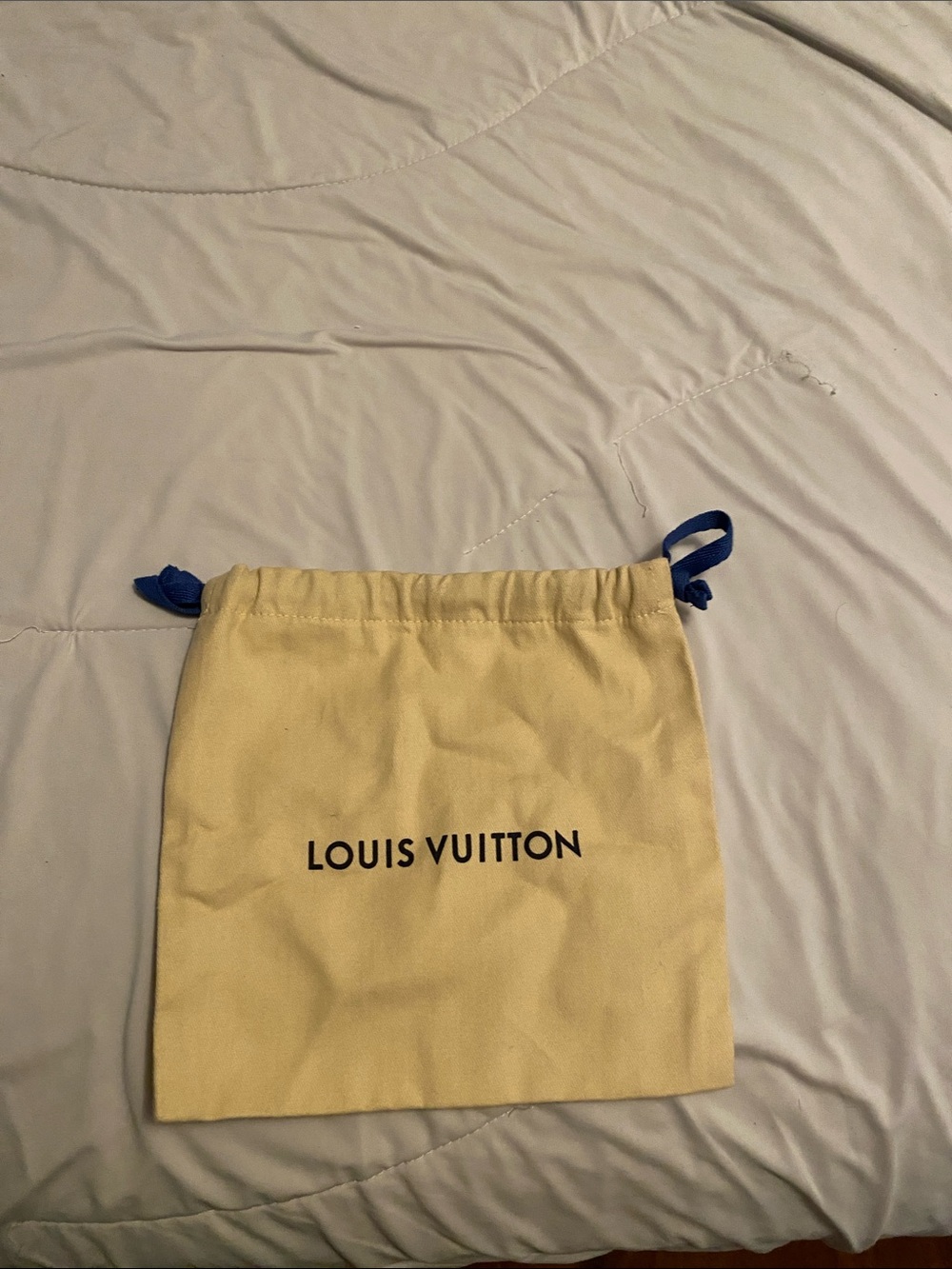 Louis Vuitton Beige Drawstring Pouch with Blue Ties